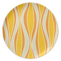 Retro 60ies orange wave pattern dinner plates