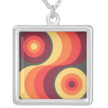 Retro Abstract Wavy Rainbow Squares Abstract Art Pendants