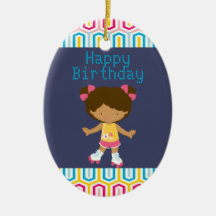 Retro African American Roller Skating Birthday Christmas Tree Ornaments