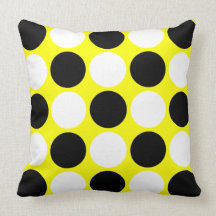 Retro Black & White Polka Dots on Yellow Throw Pillows