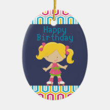 Retro Blonde Roller Skating Birthday Ornaments