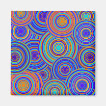 Retro Blue and Orange Circles Pattern Fridge Magnets