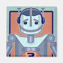 Retro Blue Robot Kids Fridge Magnets