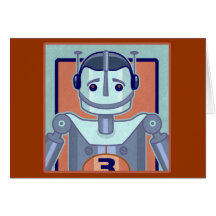 Retro Blue Robot Kids Greeting Cards