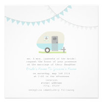 Retro Blue Trailer Wedding Invite invitations
