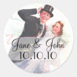 Retro Bride and Groom Wedding Round Sticker