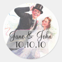 Retro Bride and Groom Wedding Round Sticker