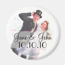 Retro Bride & Groom Wedding Refrigerator Magnet