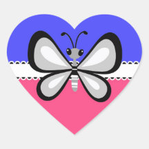 Retro Butterfly on Blue & Pink Background Heart Sticker