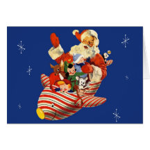 Retro Candy Rocket Santa Card