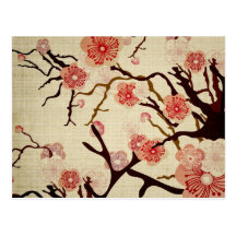 Retro Cherry Blossom Postcard