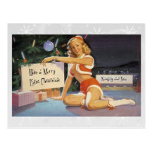 Retro Christmas Pin Up Postcard