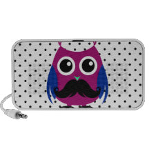 Retro Funny Owl with Handlebar Mustache Speakers