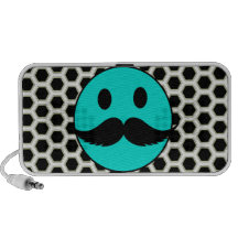 Retro Funny Smiley Face with Mustache Stache Speakers