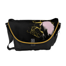 retro girl black and yellow bag messenger bag