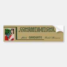 Retro Green and Gold Graduation Wine Label Bumper Stickers