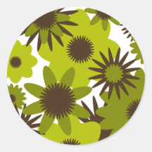 Retro Green Flowers Envelope Seal Stickers