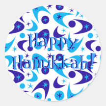 Retro Hanukkah Boomerangs Round Sticker