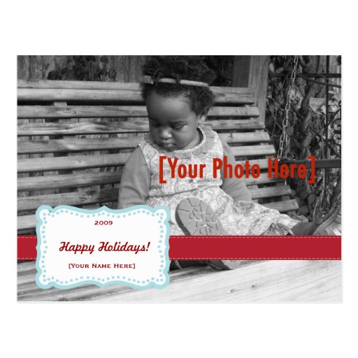 Retro Holiday Fancy Photo Postcard Blue & Red