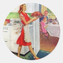 Retro Housewife on Thanksgiving Round Sticker