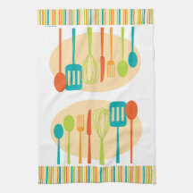 Retro Kitchen Cooking Utensils Dish Towel