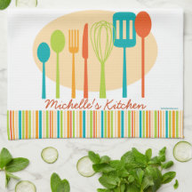 Retro Kitchen Cooking Utensils Personalised Towel