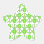 Retro Lime Green Peace Symbols and Flowers Star Sticker
