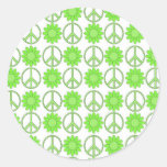 Retro Lime Green Peace Symbols and Flowers Sticker
