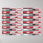 Retro Mod Art Deco Zig Zag Funky Pattern Red Black Print