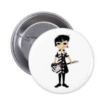 Retro Mod Girl with Guitar Button