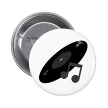 Retro Music Record & Note Black Button