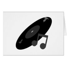 Retro Music Record & Note Black Greeting Cards