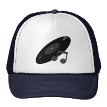 Retro Music Record & Note Black Trucker Hat