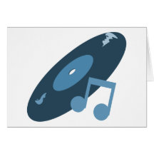 Retro Music Record & Note Blue Greeting Card
