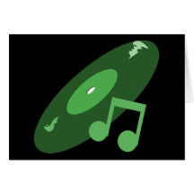 Retro Music Record & Note Green Greeting Cards