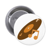 Retro Music Record & Note Orange Pinback Button