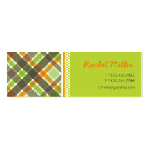 Retro Orange Green Chic Plaid Pattern Profile Card Business Cards