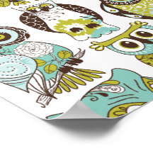 Retro Owl pattern cute funny background Print