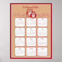 Retro Owls 2012 Calendar Poster