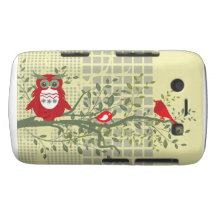 retro owls & birds on branch blackberry bold case