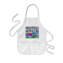 Retro Peace and Flower Power Pink Plaid Aprons