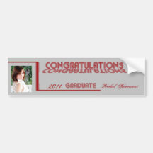 Retro Red and Grey Graduation Wine Label Bumper Sticker