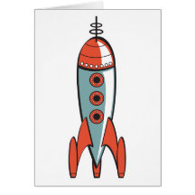 retro space rocket greeting card