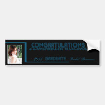 Retro Teal and Black Graduation Wine Label Bumper Sticker