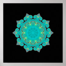 Retro Teal Kaleidoscope Abstract Posters