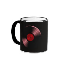 Retro Vinyl Record Album in Red Mug