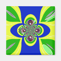 Retro yellow blue turntable design magnets