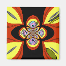Retro yellow orange turntable design refrigerator magnet