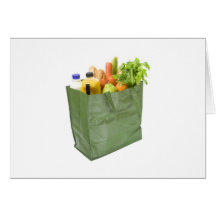 Reusable shopping bag full of groceries greeting card