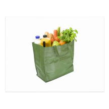 Reusable shopping bag full of groceries postcard